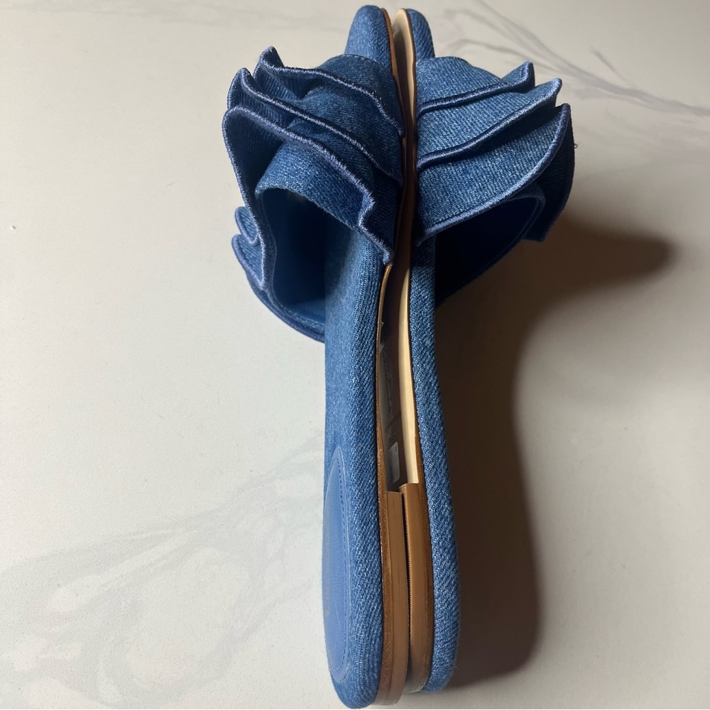 LARROUDÉ Ivy Ruffle Flat Mule In blue - Picture 7 of 9